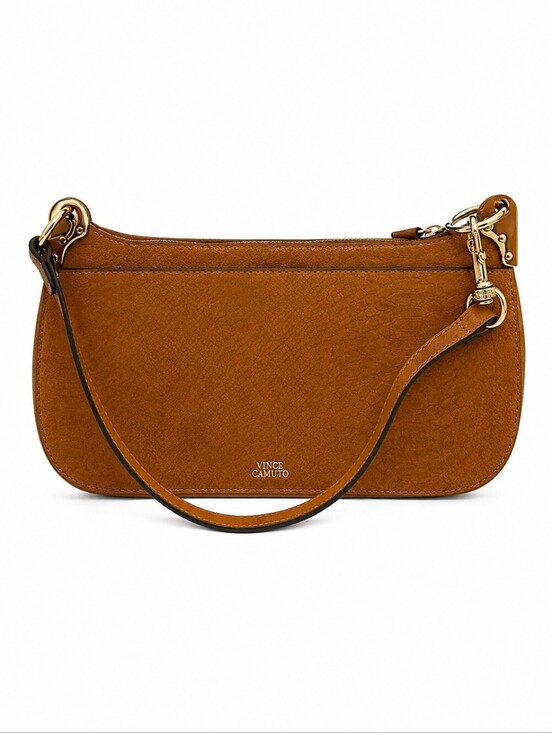 Vince Camuto Handbags - Vince Camuto Y2k Irine Dark Wheat Snakeskin Leather Mini Baguette Shoulder Bag